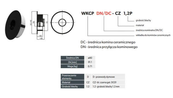 Zestaw podłączeniowy do komina ceramicznego Darco 80/160