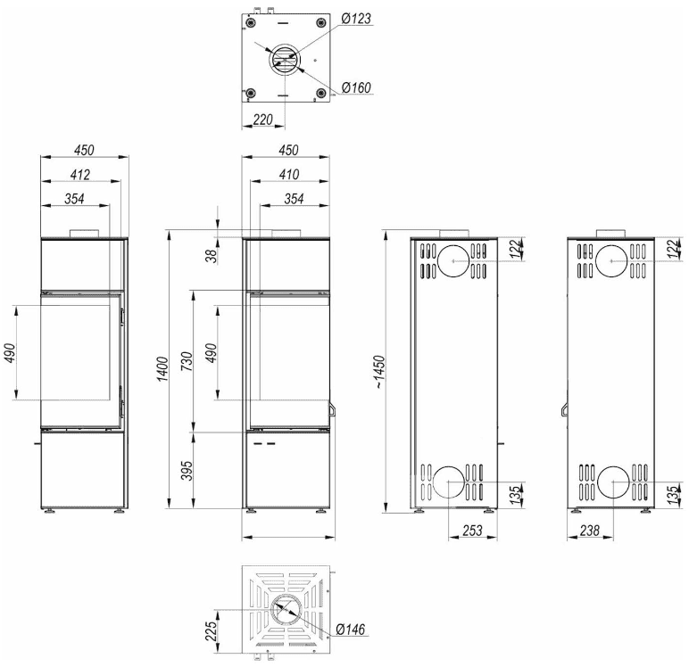 wymiary piecyk na drewno narzony defro quadroom long