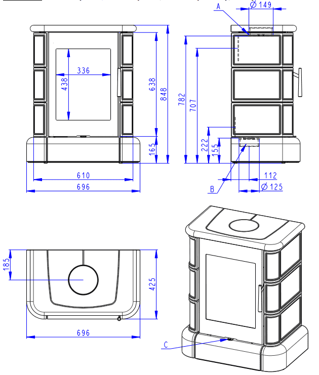 wymiary piecyk kaflowy na drewno romotop siena n01