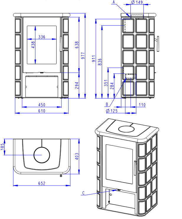 wymiary piecyk kaflowy na drewno romotop siena n02