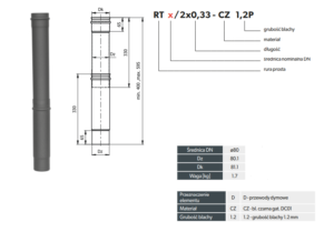 odprowadzenie spalin rura prosta teleskopowa fi 80 Darco SPKP