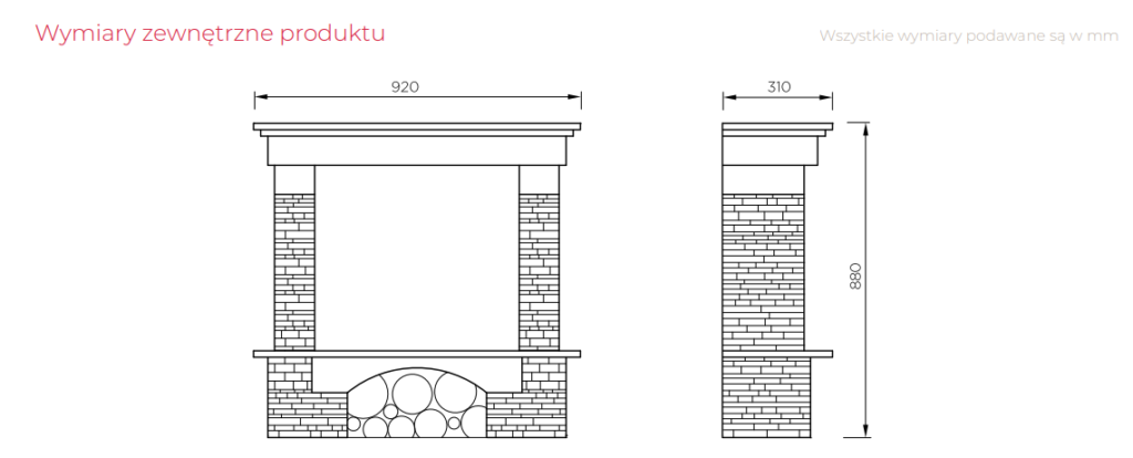 wymiary kominek elektryczny dimplex porto
