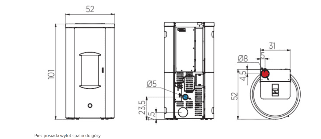 wymiary piecyk na pellet tani ek63 like 80 steel